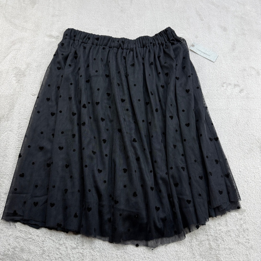 Anthropologie Tulle Skirt Women XSP Black Flocked Heart Mesh Coquette Skirt Only